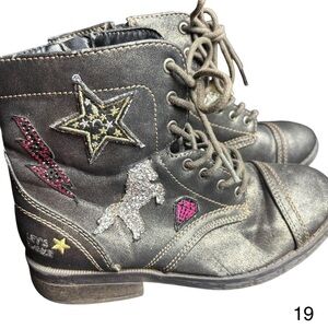 justice lace girls size 3 metallic accent casual cowgirl black boots